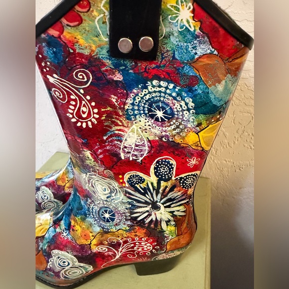 Rain Bops Beehive Rubber Cowboy Boots Pointed Toe Abstract Art Boho Western Shoe - Picture 4 of 13